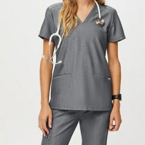 Figs Womens Casma Three-Pocket Scrub Top Size XL Graphite Comfort Workwear